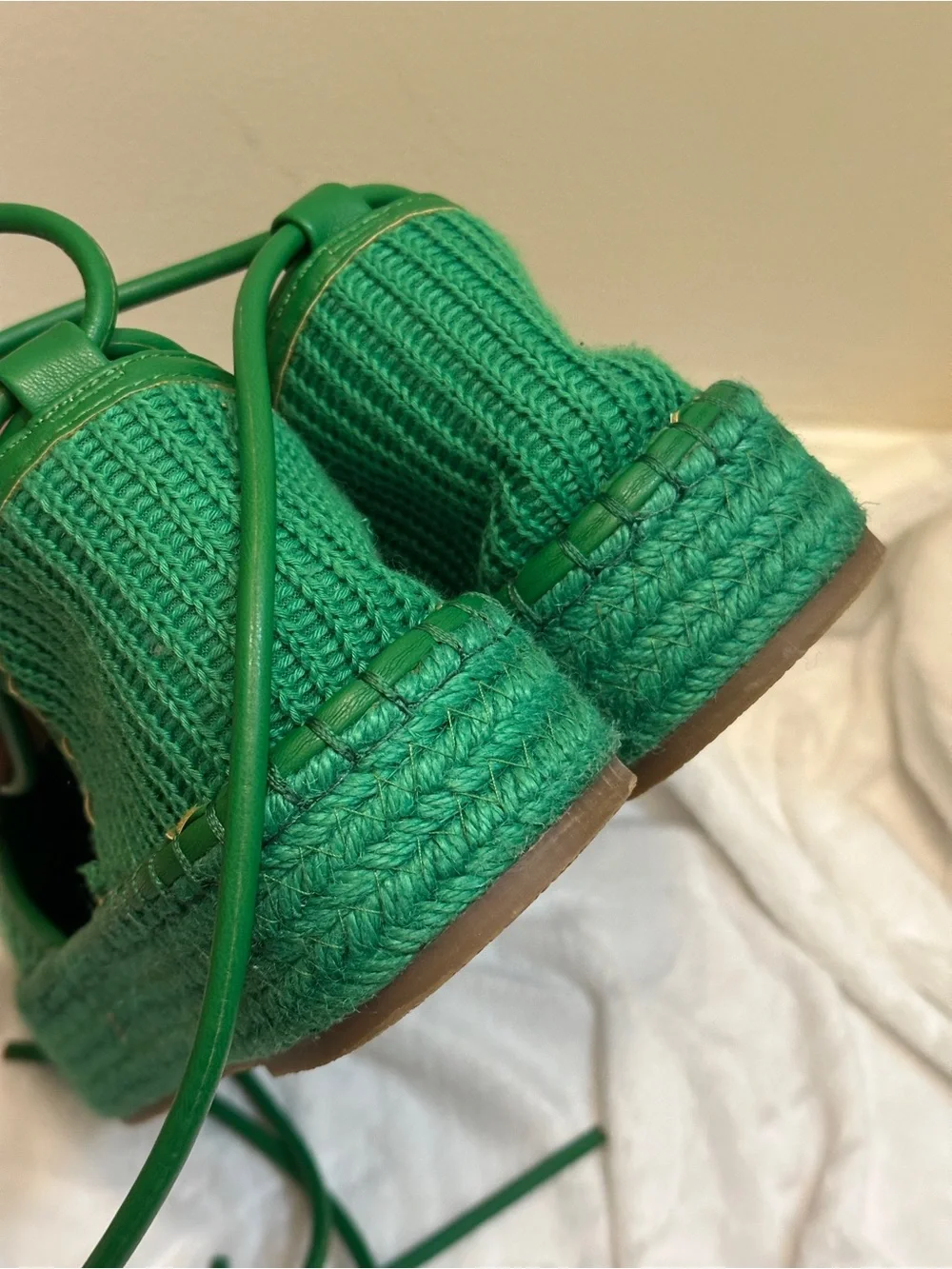 ASOS Design Green Juggle Espadrilles Braided Strap Lace Up Round Platform Sandal